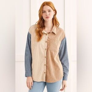 Tribal Mini Corduroy Color Block Long Sleeve Button Up Shirt XL